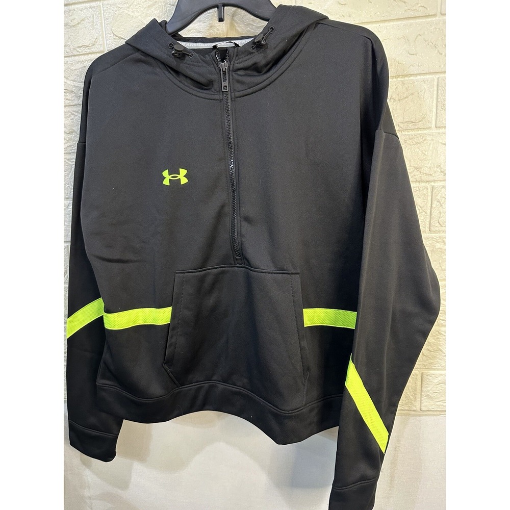 Under‎ Armour Women's Large 1/4 Zip Sweatshirt. Black and Neon Green